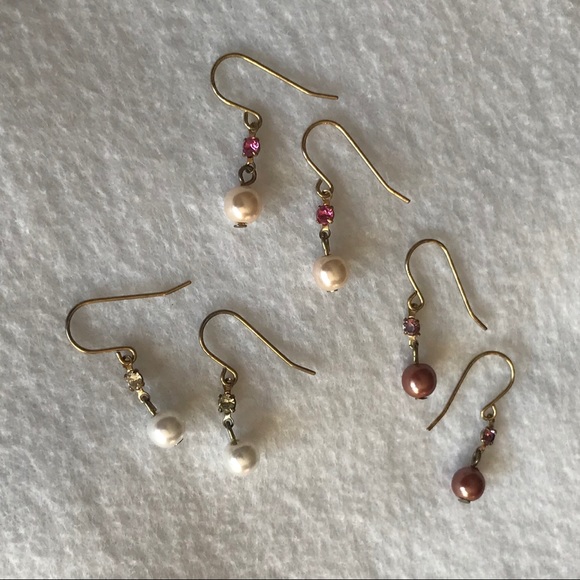 Jewelry - Drop faux pearl rhinestone earrings set of 3